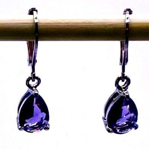 Dangle Earrings 1” (AWL) Amethyst Zircon Gems - Picture 1 of 10